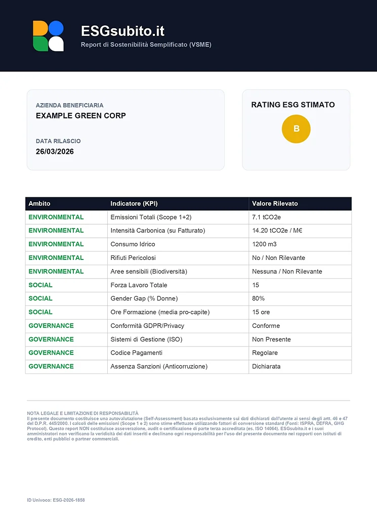 Esempio Certificato ESG